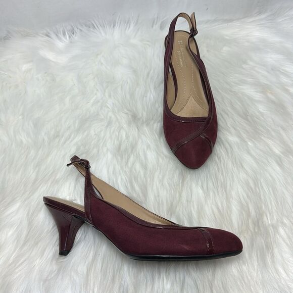 Naturalizer Devon Burgundy Suede Slingback Heels Sz 7.5 - Picture 1 of 6